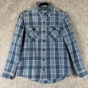 Visvim Flannel Shirt Mens Small 1 Blue Elk Indigo Plaid Button Up Heavy Japan